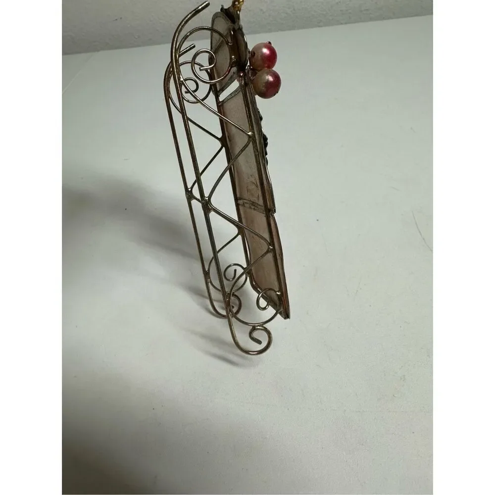 Rare Vintage Stained Christmas Ornament Santa's Sleigh 4”